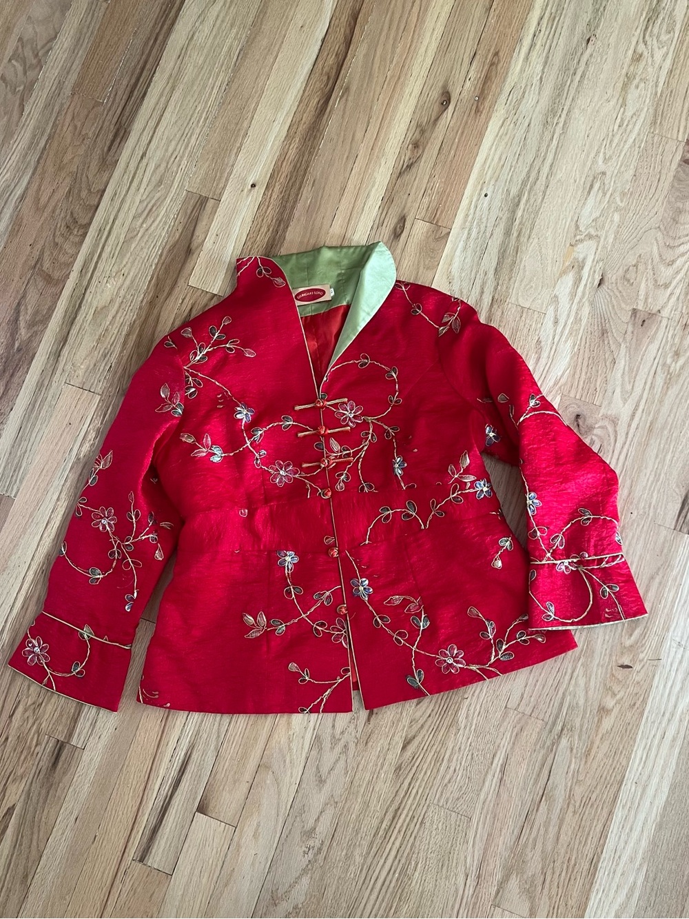 Vintage Red green Chinese floral Embroidered blazer Jacket